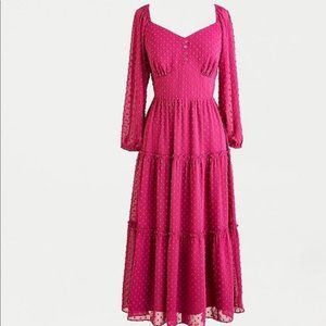 J. Crew Tiered Long Sleeve Swiss Dot Midi Dress